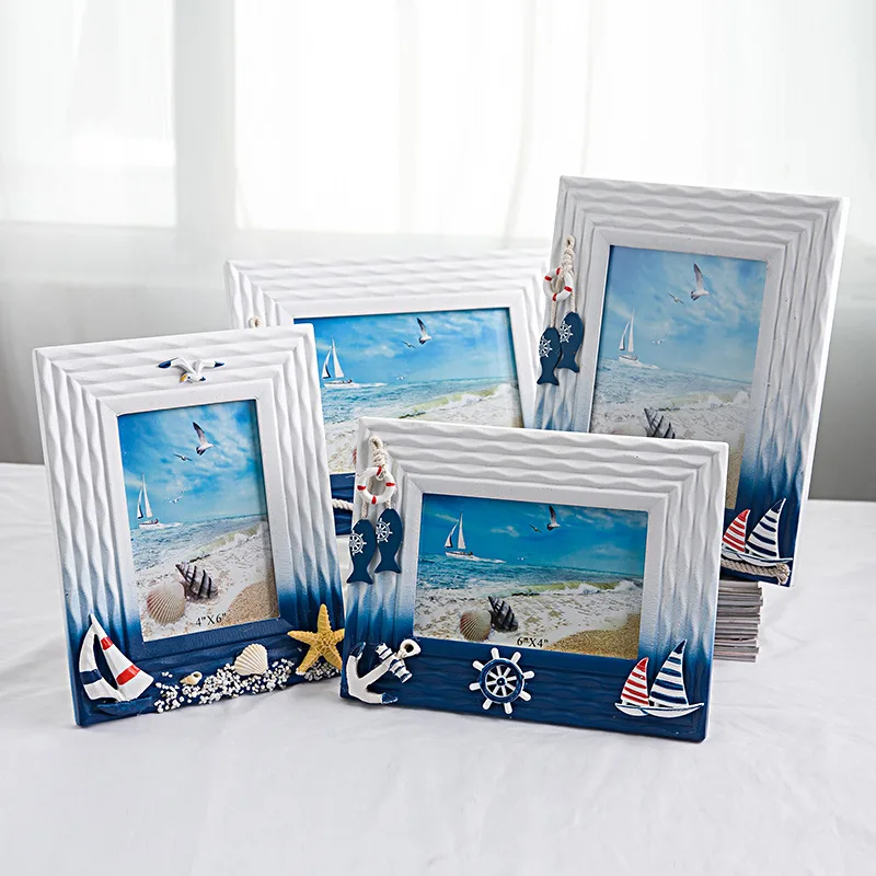 

New Marine Photo Frame Summer Shell Wooden Frame Home Desktop Decoration Mediterranean Personality Solid Wood Table Frame