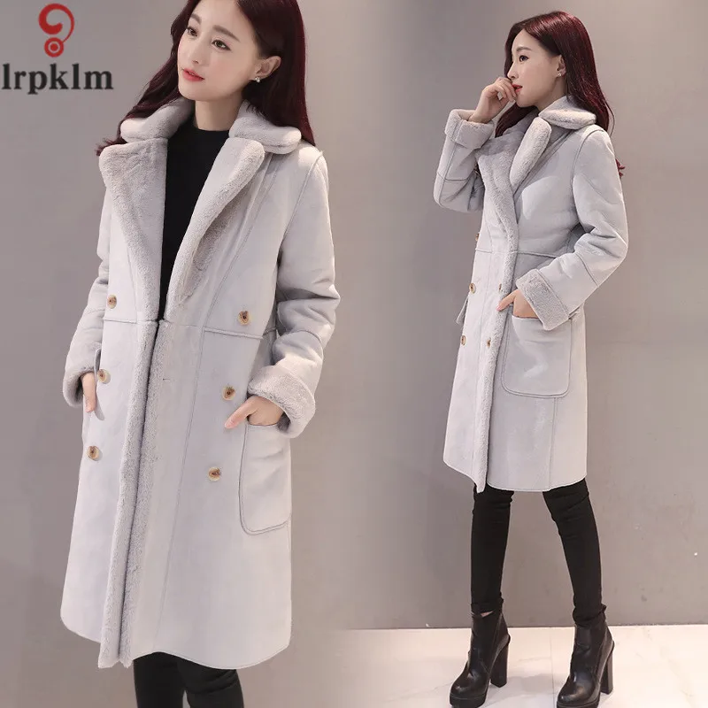2017 Long Shearling Suede Cloak Winter Jacket Women Lapel Thick Warm Women's Coats Overcoat Jaqueta De Couro Feminino LZ256