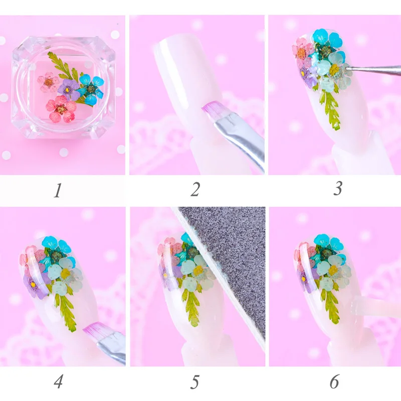 3D очаровательные сушеные цветы для украшения ногтей советы для маникюра натуральные Цветочные наклейки для дизайна ногтей полированные ювелирные изделия JI1505