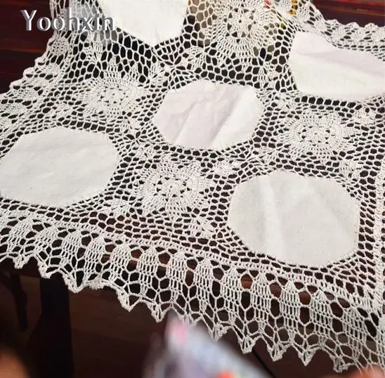 

85cm Modern Lace Cotton crochet Tablecloth Mantel square tea Table Cloth Cover towel placemat for home Christmas Wedding Decor