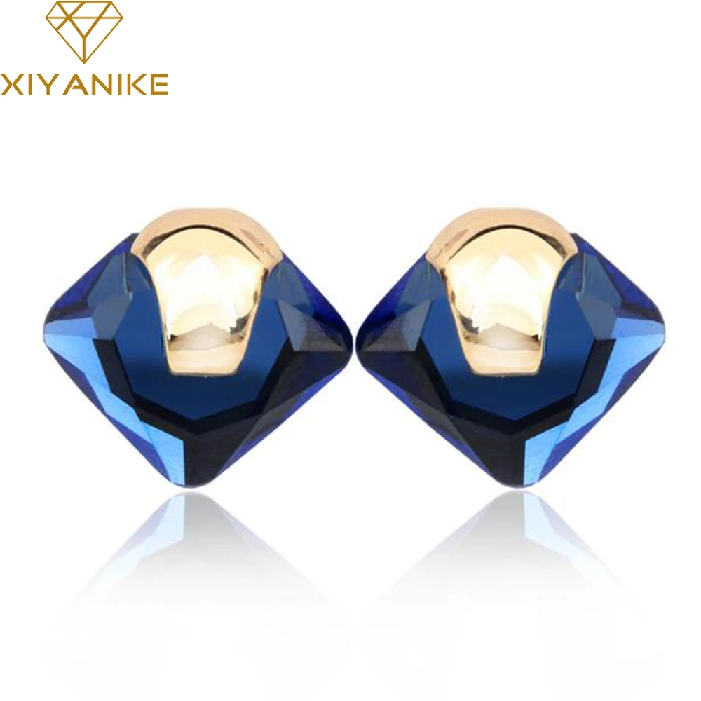 

New Charm Fashion Jewelry Blue Crystal Rhinestone Square Stud Earrings New for Woman Gold Earrings Accessories brincos XY-E664