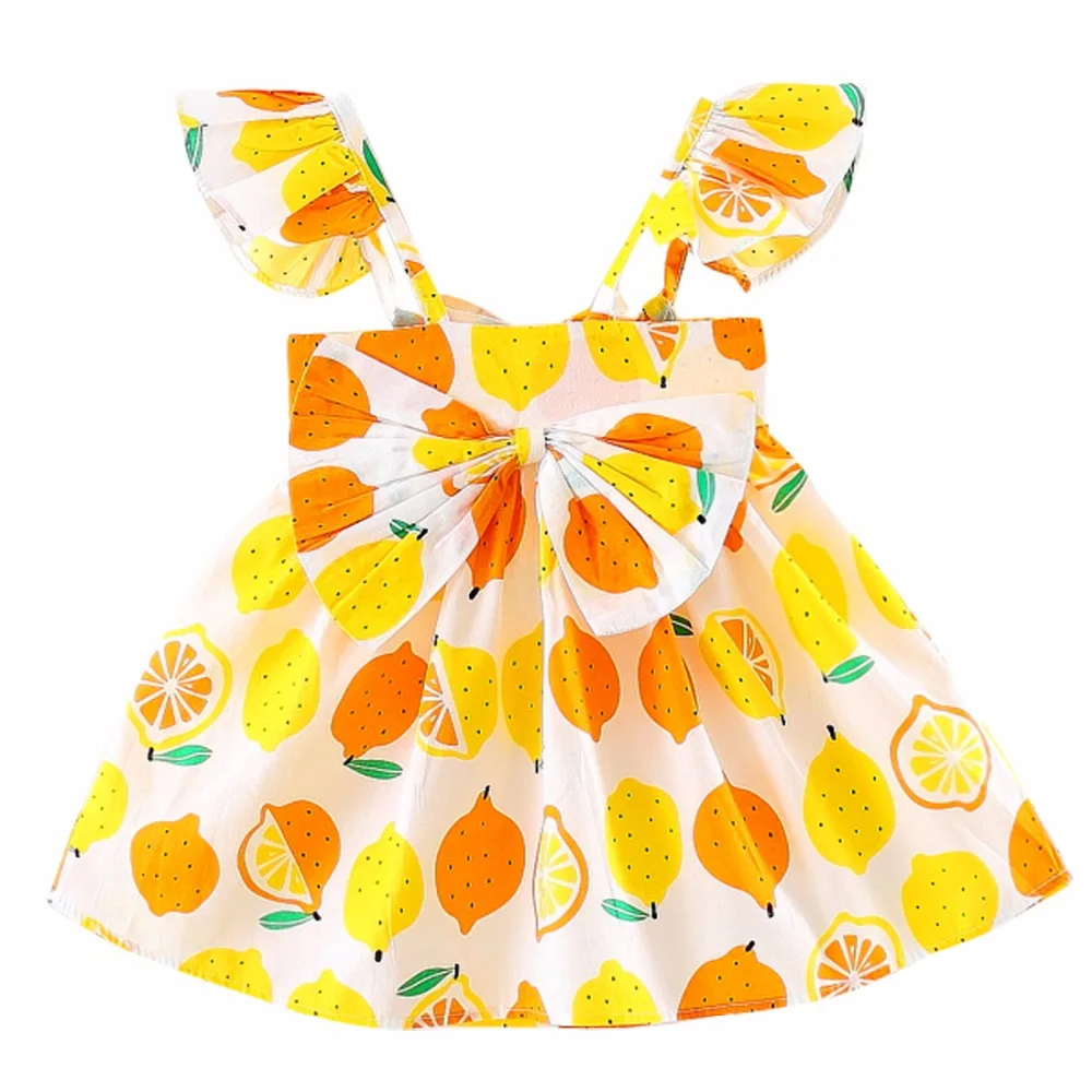 Baby Girl Fruit Printing Dress Little Kids Summer Beach Caual Clothing