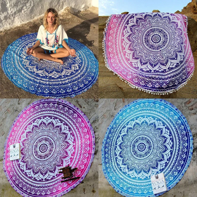 Indian Mandala Round Elephant Tapestry Wall Hanging Summer Beach Throw Towel Yoga Mat Decorative Round Beach Cover-Ups Color Lavender Size