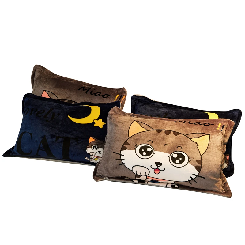 

Thickened flannel pillowcase Cartoon printed 1 pair with zipper for winter