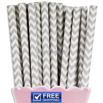 

200pcs Grey Chevron Paper Drinking Straws,Gray Zig Zag Birthday Decorations, Wedding Favors Party Decorations Cake Pop Sticks