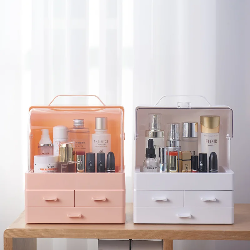 

Portable Waterproof Make Up Cosmetic Box Dust Cover Box Jewelry Organizer Drawers Plastic Cosmetic Storage Box Transparent Drawe