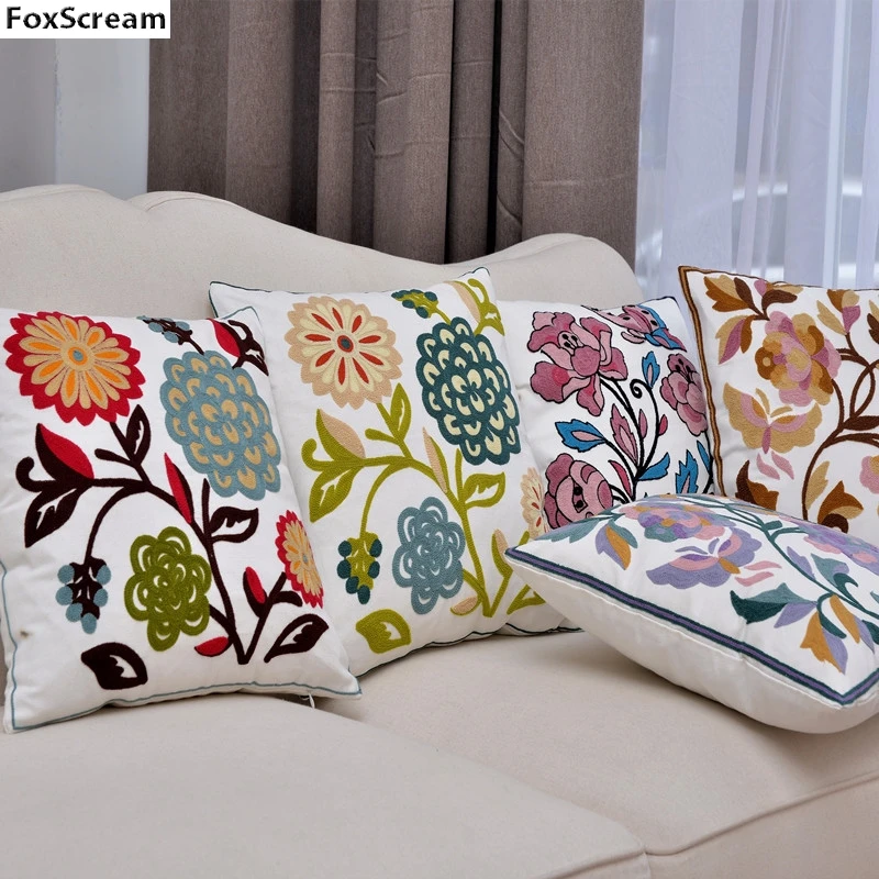 Цветок подушки с вышивкой крышка Цветочные Декоративные чехол вышивка наволочка домашний декор для дивана размером 45*45 см