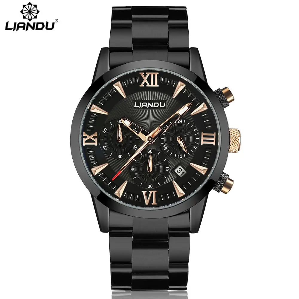 

LIANDU Men's Casual Watch Chronograph & Calendar Stainless Steel multifunctional Sports Watch Men Military Quartz clock hours