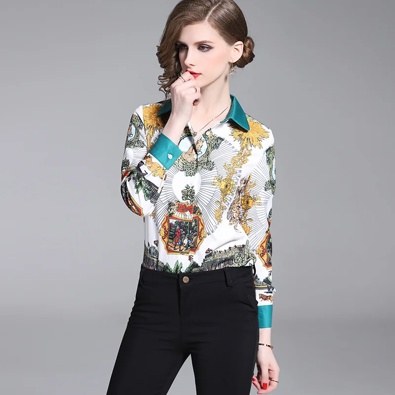 

THC Blouse Women Long Sleeve Shirts Pattern Print Elegant Formal Office ladies OL work Wear New 2019 Autumn Tops shirt blusas