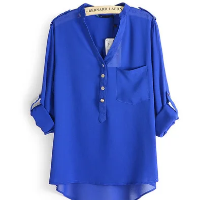 Loose Solid Color Long Sleeve Chiffon Women font b Blouse b font White Black Blue Women