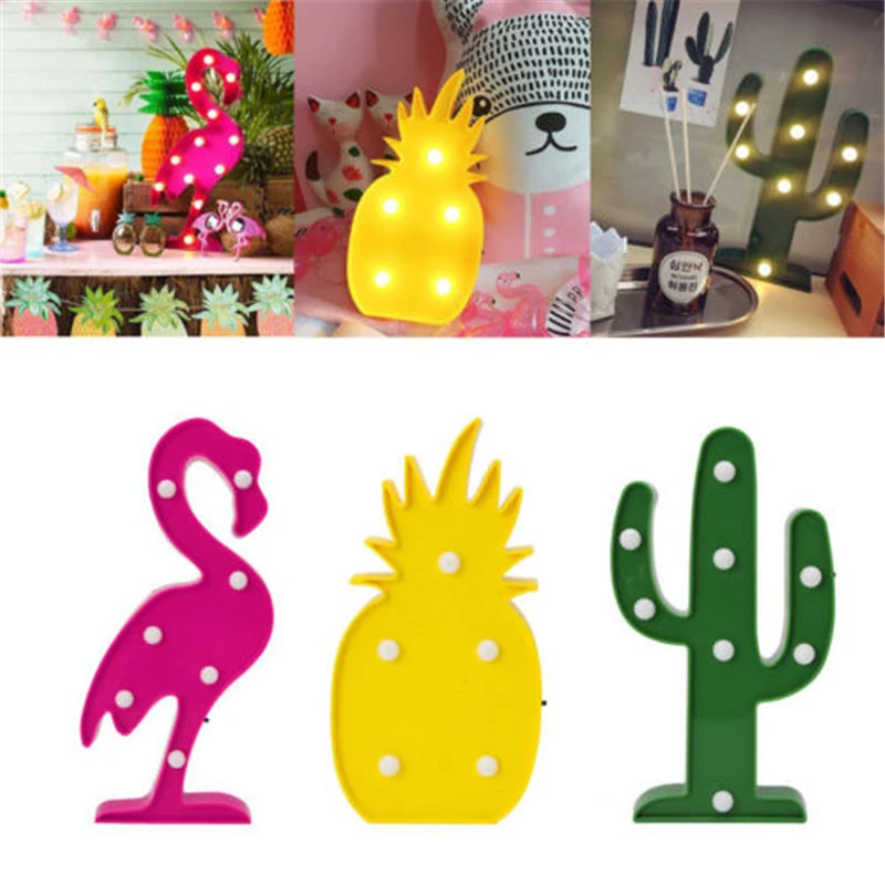 Led Flamingo Night Light Marquee Sign Star Cactus Table Lamps Romantic 3D Wall Moon Lamp Kids Children Gift Home Desk Decor