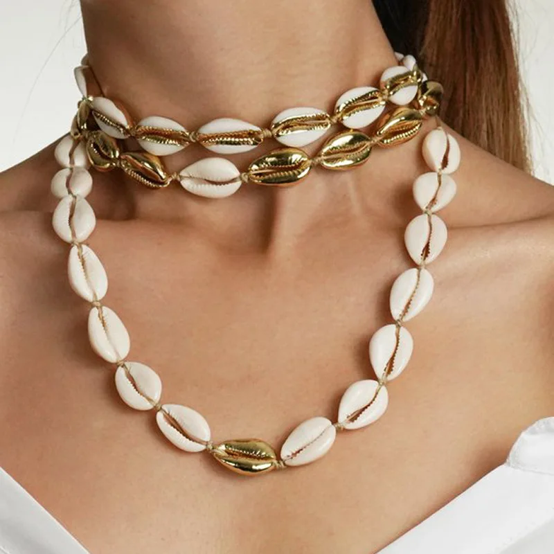 2019 الأزياء الذهب Cowrie شل المختنق قلادة للنساء فتاة البوهيمي صدف الشاطئ مجوهرات صيفية هدية 2019 الأزياء الذهب Cowrie شل المختنق قلادة للنساء فتاة البوهيمي صدف الشاطئ مجوهرات صيفية هدية