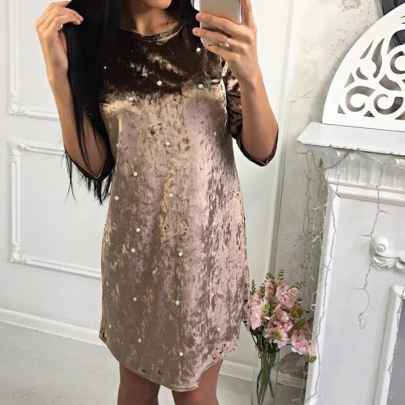 Модное бархатное платье; vestido de festa; Новинка года; повседневные женские платья трапециевидной формы; велюровое платье; милые вечерние платья; сезон весна - Цвет: Хаки