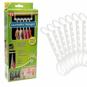 

8 Pcs / Set of Multi-function Space Saving Plastic Hanger with Hook Wardrobe Storage Bag Magic Creative Clothes Non-slip Hanger