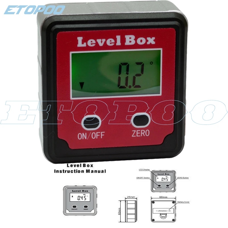 

360degree Digital Inclinometer protractor level meter anger finder Bevel Box with magnet base