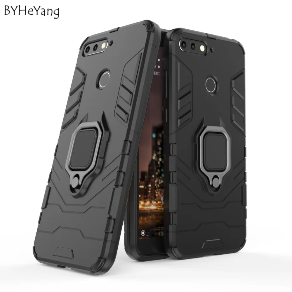 

BYHeYang Luxury Armor Case for Huawei Honor 7A Pro case Metal Ring Bracket Cover for Huawei Y6 Prime 2018 case 360 Full Fundas