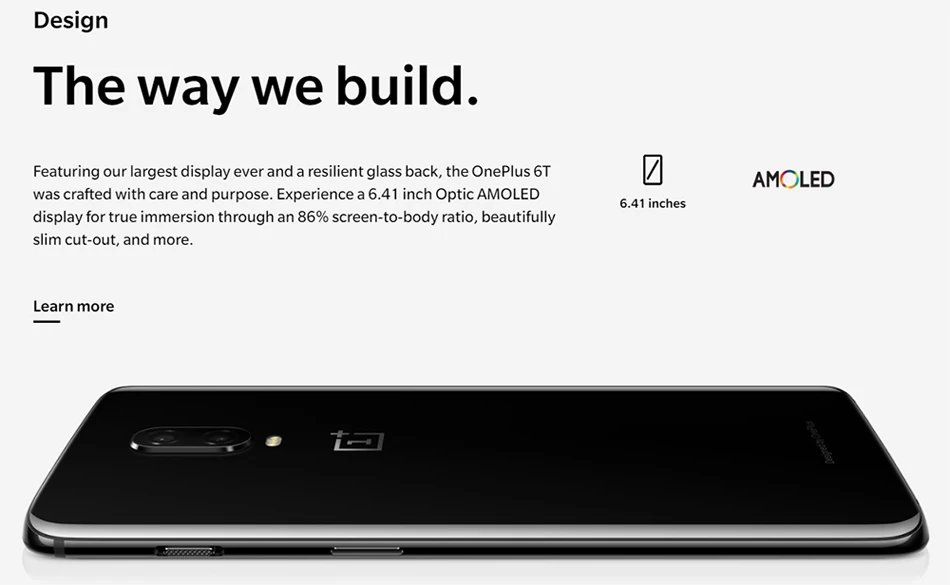 Глобальная ПЗУ Oneplus 6 T 6 T 8GB 128GB Snapdragon 845 6,41 "19,5: 9 полный экран в дисплее отпечаток пальца 20MP OxygenOS мобильный телефон