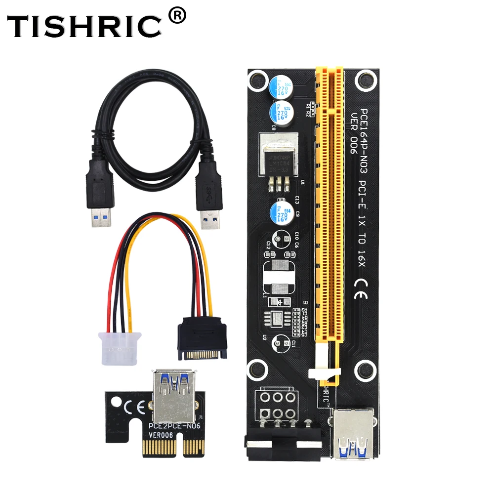 TISHRIC PCIE PCI Express Riser Card E расширитель 1x к 16x адаптер USB 3 0 SATA 4Pin IDE Molex для майнинга Bitcion
