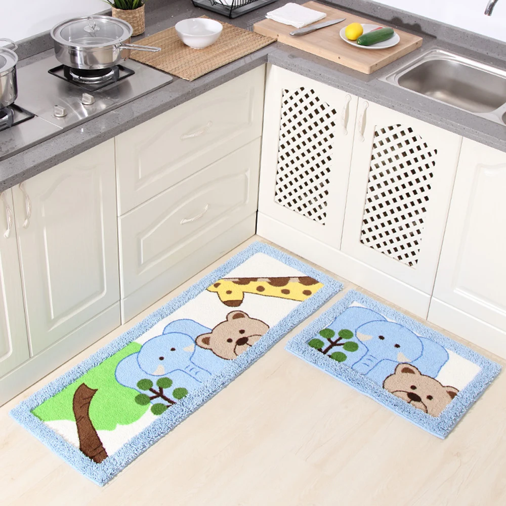 1 шт./2 шт. розовый/зеленый/синий/коричневый мультфильм милый животный узор масло для кухни доказательство ковер Флокирование ванная комната антискользящий абсорбирующий коврик ковер
