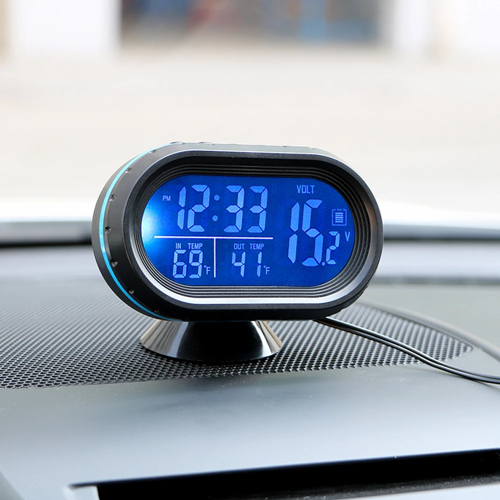 

Automobiles Clock Thermometer Dashboard LED Lighted Watch Dual Temperature Voltage Tester Gauge Voltmeter Car Ornament DC 12-24V