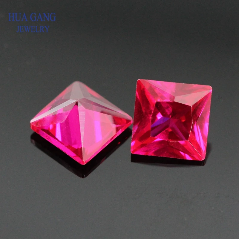 5# Red Corundum Stones Square Shape Princess Cut Synthetic Corundum Gems Stones For Jewelry Size 1.5x1.5~15x15mm Free Shipping