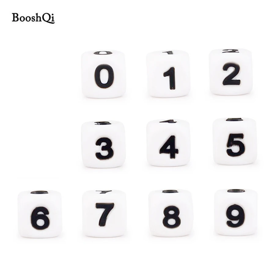 

50pcs Silicone Digital Beads DIY Birthday Date on Pacifier Chain Clips 12MM Chewing Arabic Number Bead for Baby Necklace Teether