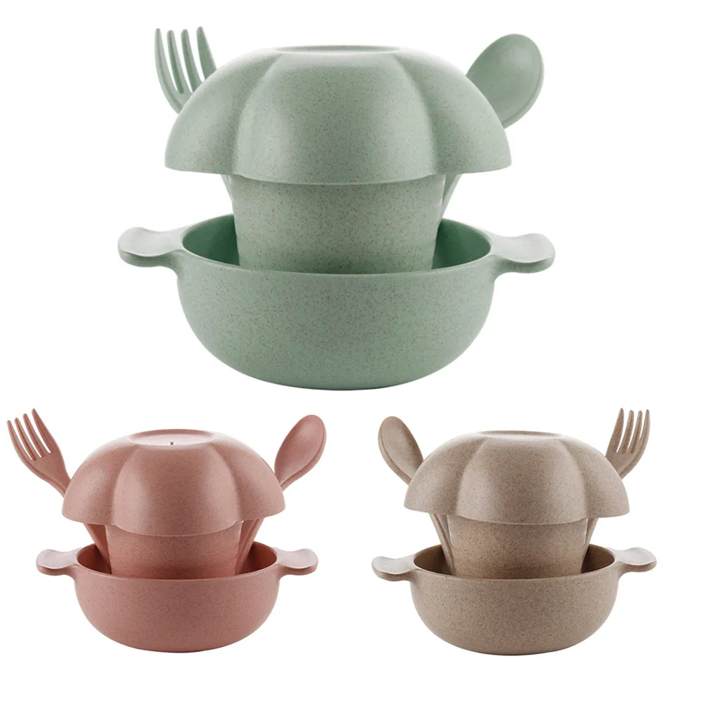 5pcs/set 100% bamboo fiber  Character baby Plate bow cup Forks Spoon  Dinnerware feeding Set, Baby children tableware set