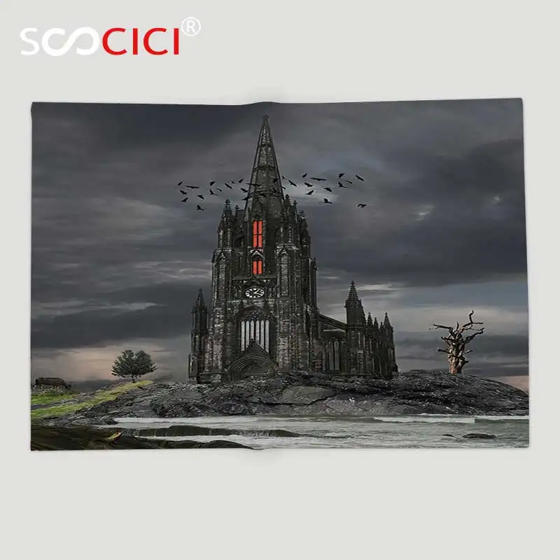 

Custom Soft Fleece Throw Blanket Gothic Decor Collection Mystery Gothic Castle Edinburgh Darkness Dramatic Sky Clouds Bat