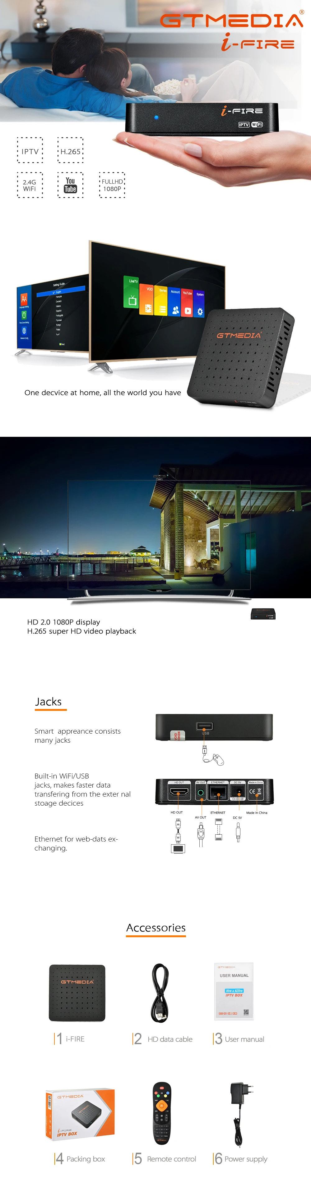 Новейший IPTV BOX спутниковый ресивер GTmedia IFIRE ТВ коробка 4 K HDR H.265 STB коробка Ультра HD WIFI Xtream IP ТВ Сталкер IP ТВ Youtube Декодер каналов кабельного телевидения