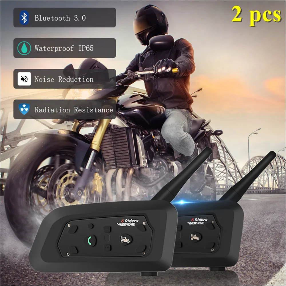 

High Power 850mAh V6 Helmet Headsets Motorcycle Intercom Intercomunicador 1200M Wireless Bluetooth Interphone For 6 Riders GPS