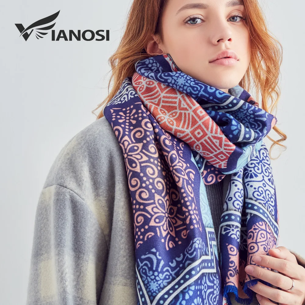 

[VIANOSI] 2018 Women Scarf Wool Warm Scarves Fashion Classic Pattern Print Shawl Luxury Foulard Thicken Hijab Scarf