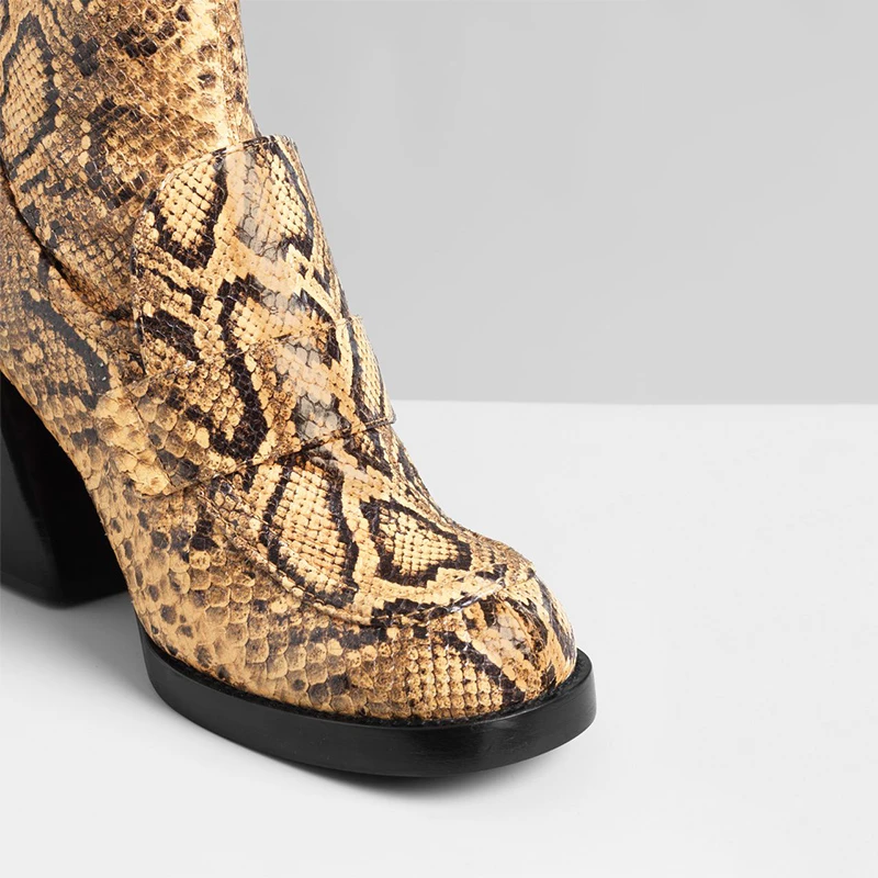 Buono Scarpe/женские ботинки с животным принтом; кожаные женские ботинки; Botas Fenimina; женские ботинки на массивном каблуке со змеиным принтом; Botas Mujer