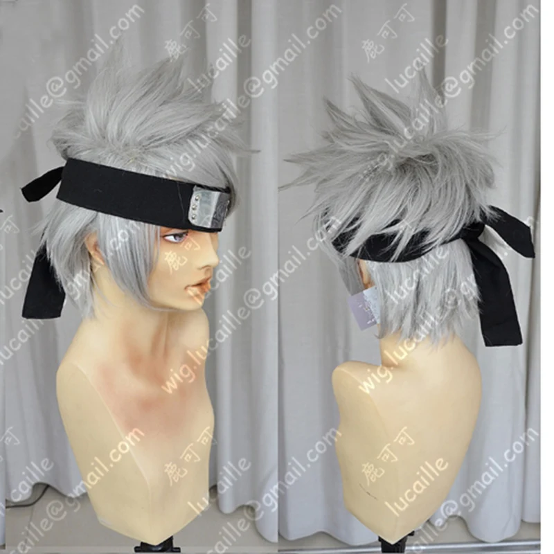 Аниме Наруто Хатаке Какаши Короткие слоистые серебристо-серые термостойкие волосы косплей костюм парик+ повязка на голову+ маска