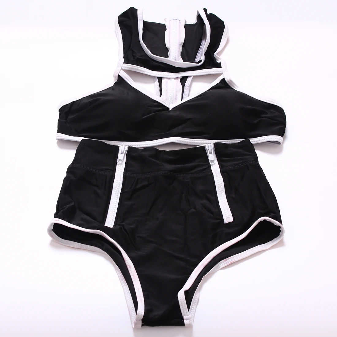 

Trangel Female Bikini Zipper Swimwear Black High Waist Neck Bikini Set Cut Out Tank Bikini Set Bathing Suits Women Sexy Swimsuit