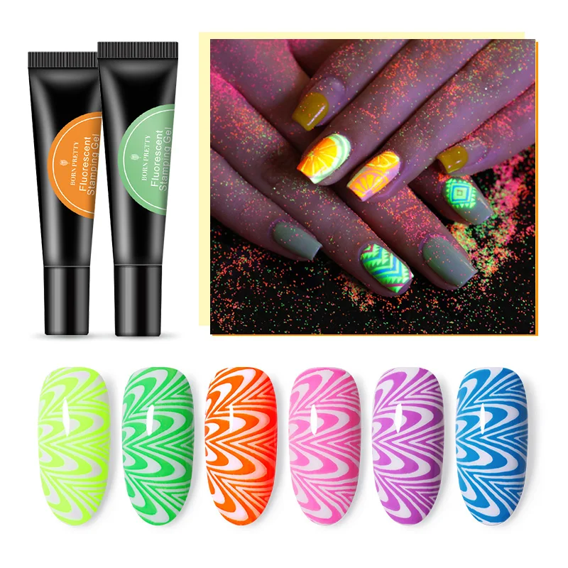 

BORN PRETTY 8ml Neon Fluorescent Nail Stamping Gel Polish for Nail Stamp Plate Colorful Lacquer Soak Off UV Gel Varnish Stamping
