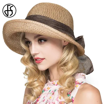 

Fs Sun Hats For Women Floppy Wide Brim Straw Hats Summer Foldable Sunbonnet Cloche Hat Blue Beach Style Chapeau Paille Femme