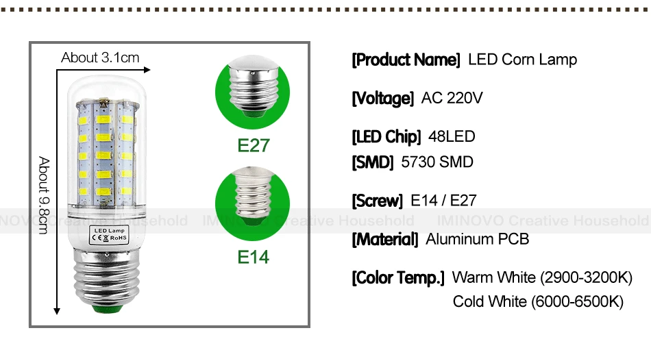 E27 светодиодный светильник E14 лампа лампада SMD5730 220V кукурузы лампа Bombillas 24 36 48 56 69 72 светодиодный s люстры лампы в форме свечи светильник для украшения дома