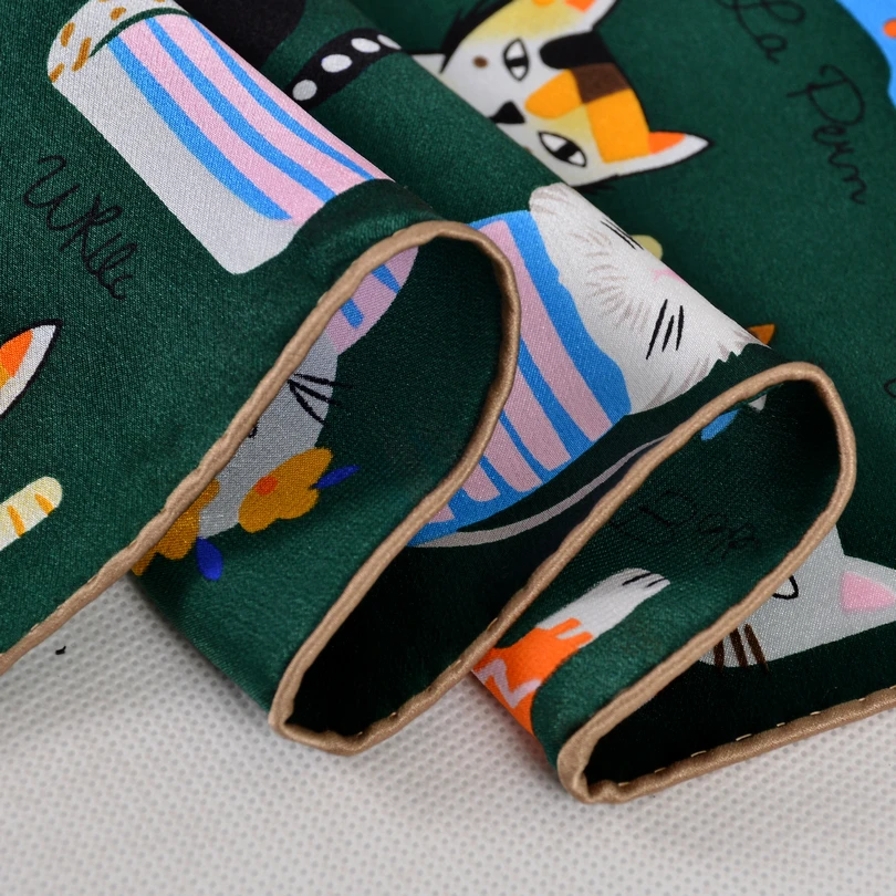BYSIFA зеленые шарфы дизайн мультфильм кошки женщины Дети квадратный шелковый шарф 90*90 см весна осень зима милый шелковый шарф шаль