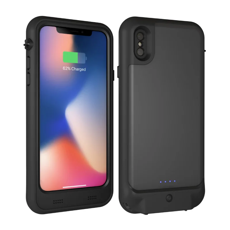 Goedkoop Voor iPhone X Wterproof case Ultra Dunne 3400 mAh Power Bank waterdicht Case Acculader Cover iphone X Case zwart