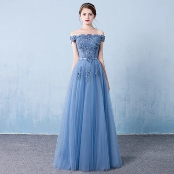 

Blue Slash Neck Robe De Soiree Qipao Women Lace Full Length Maxi Evening Dress Sexy Appliques Mesh Dresses Elegant Cheongsam