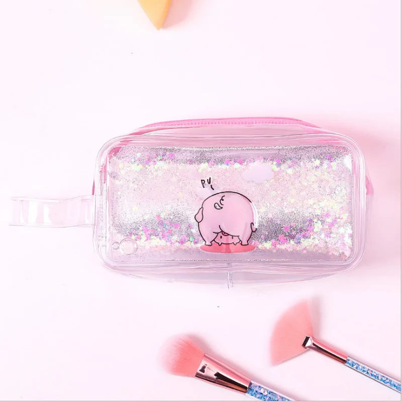 Чехол-карандаш с блестками kawaii kalem kutusu школьные принадлежности trousse scol escolar etui pennen estuche transparente para sequin - Цвет: Pig - silver