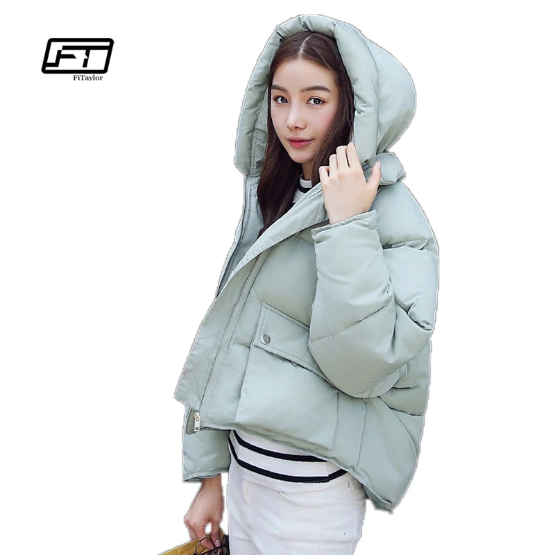 Winter Fashion Women Jackets Short Design Cute Cotton Padded Pink Coats Causual Warm Hoodies Loose Padded Parkas Casaco Feminino
