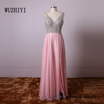 

WUZHIYI Chiffon Beading Bodice black girl prom dress 2019 Sexy V neck burgundy prom dresses mermaid cap sleeves Prom Party gown