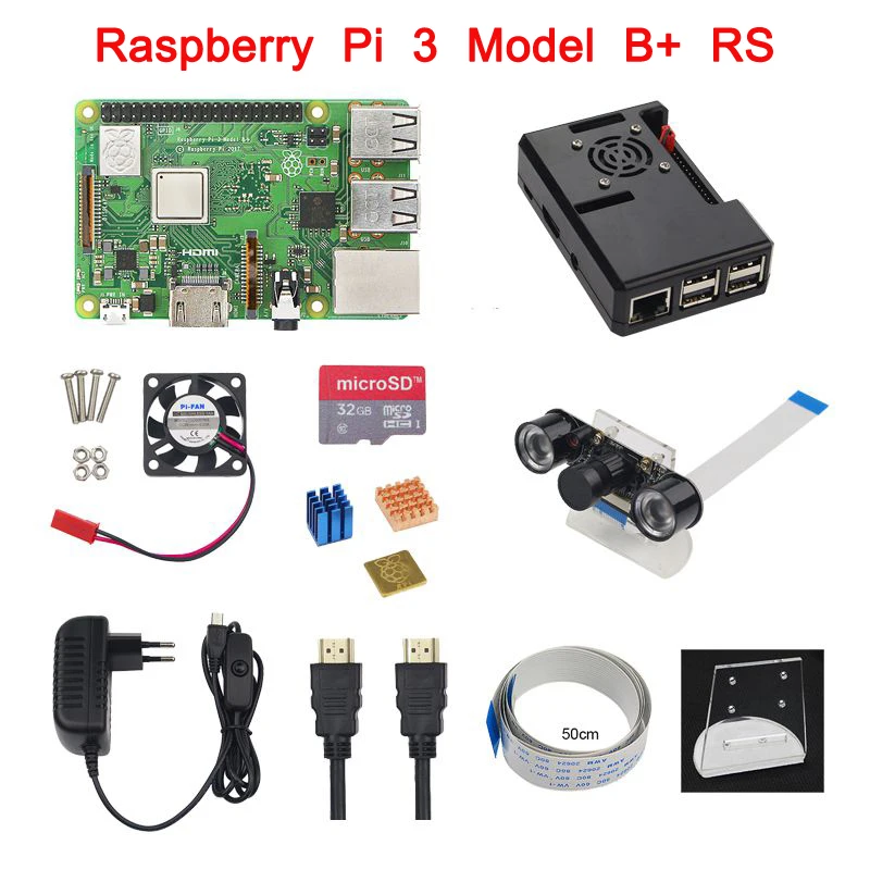 

Raspberry Pi 3 Model B Plus Camera kit+Night Vision Camera+Holder+Cable+ABS Case+Power Adapter+32G Card+HDMI Cable+Heat Sink 3B+