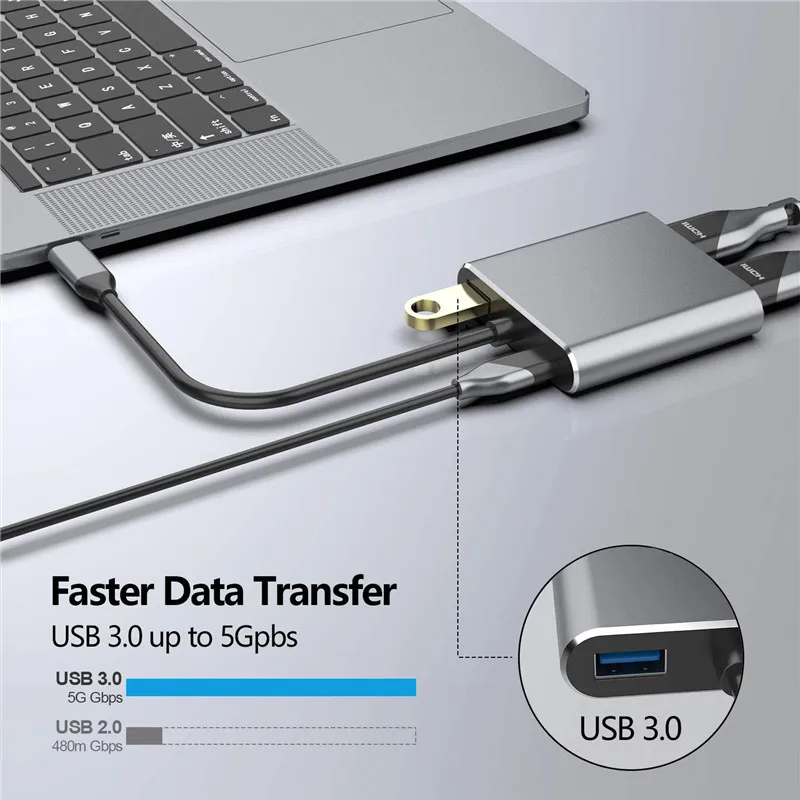  Type C HDMI Adapter 4K USB C to Dual HDMI USB 3.0 PD Charge Port USB-C Converter Cable for MacBook 