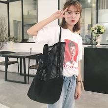 Сетчатая Сумка на плечо однотонная пляжная парусиновая сумка складные многоразовые сумки для покупок Холщовая Сумка на плечо большая емкость