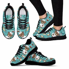 Doginthehole/женские кроссовки на плоской подошве; милый мультяшный узор с изображением сиделки; женская обувь на плоской подошве с принтом медведя; Легкая сетчатая прогулочная обувь