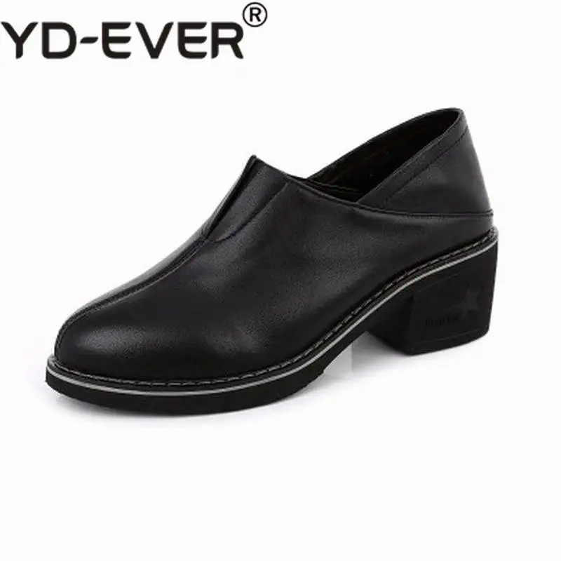 on Pour Pointu Épais Porter Véritable Two Way En Haut Bout marron De Noir Chaussures Slip Mode Pompes Talon Femmes Dame Cuir 4q06xwvxF