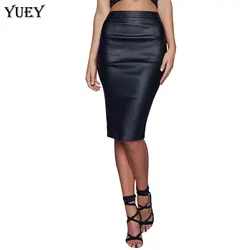 YUEY 2019 Новая женская кожаная юбка с высокой талией, тонкая эластичная летняя эластичная джинсовая юбка с разрезом сзади XS XXL