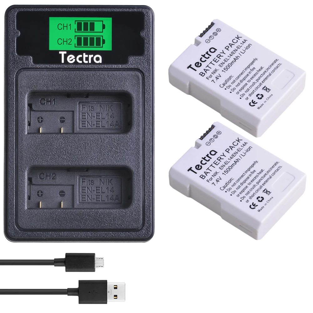Billig 2 PCS 1500 mAh EN EL14A EN EL14 ENEL14 Batterie + LCD Ladegerät für Nikon D3100 D3200 D3300 D3400 D3500 D5600 D5100 d5200 P7000